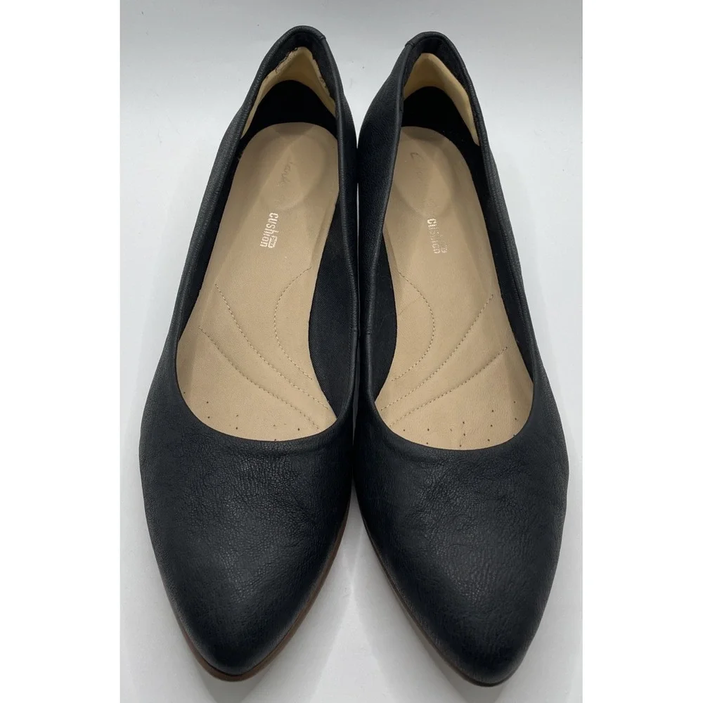 Clarks Mena Bloom Black Leather Block Low Heel Pumps Women's Size 9.5 M